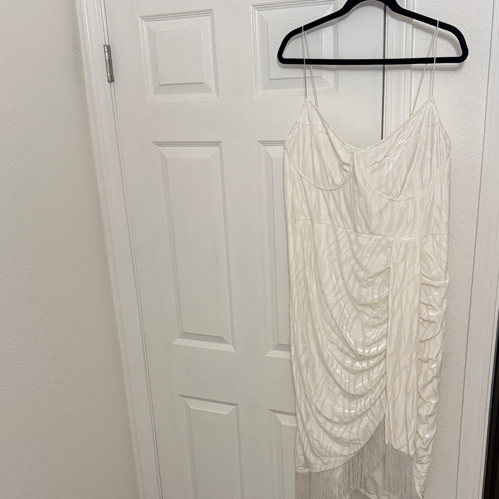 PrettyLittleThing Cream High Low Draped Dress